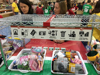 Processing shoeboxes for Operation Christmas Child