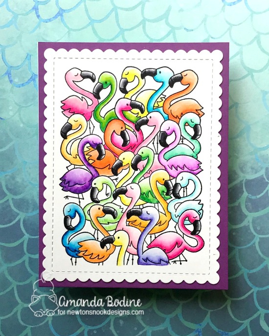 Colorful Flamingo card by Amanda Bodine | Flamingo Flock Stamp Set by Newton's Nook Designs #newtonsnook #handmade