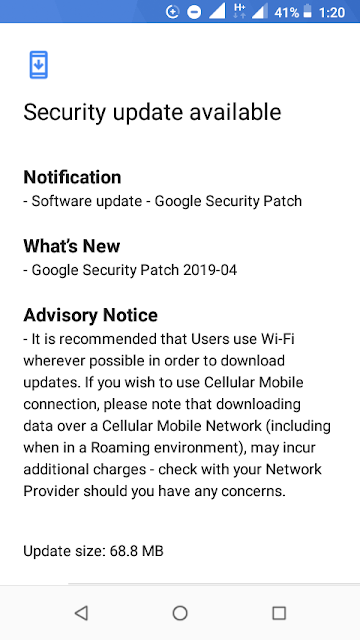 Nokia 1 receiving April 2019 Android Security update