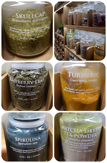 jars of herbs and remedies at Neal's Yard, King Street, Manchester