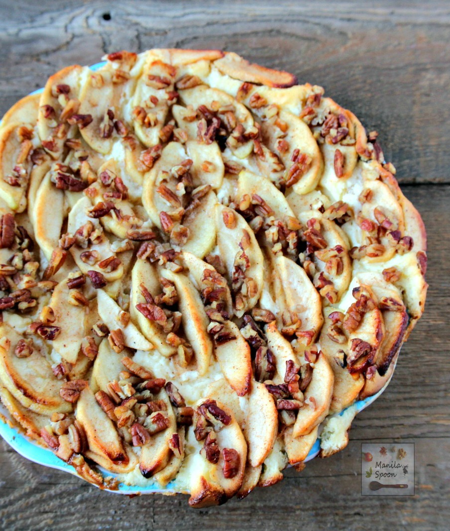 This easy and luscious fruity dessert combines the flavors of Apple Pie and Cheesecake so you can enjoy both! Make it ahead for fuss-free entertaining. Drizzle some caramel sauce on top for extra yum! | manilaspoon.com This easy and luscious fruity dessert combines the flavors of Apple Pie and Cheesecake so you can enjoy both! Make it ahead for fuss-free entertaining. Drizzle some caramel sauce on top for extra yum! | manilaspoon.com