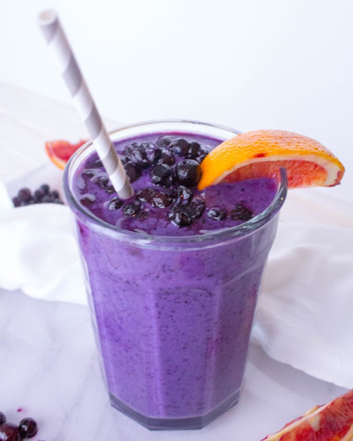 101 Healthy Snack Recipes - Wild Blueberry, Blood Orange, Ginger Smoothie