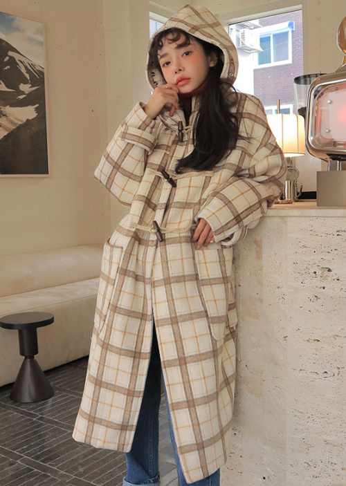 [Stylenanda] Check Print Duffel Coat | KSTYLICK - Latest Korean Fashion ...