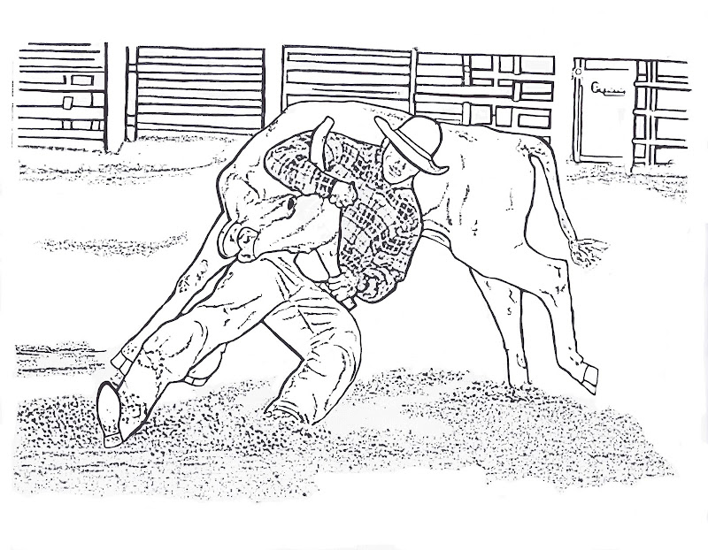 Steer Wrestling Color Page By Dancing Cowgirl Design title=