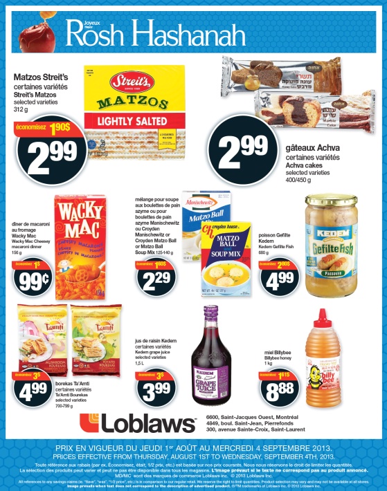 Kosher Montreal Deals Loblaws Rosh Hashanah Kosher Flyer 2013