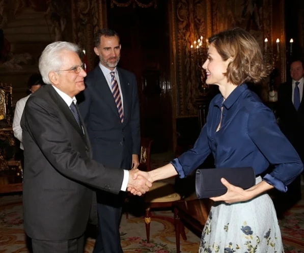 King Felipe of Spain and Queen Letizia of Spain receives President of the Italian Republic Sergio Mattarella at the Royal Palace