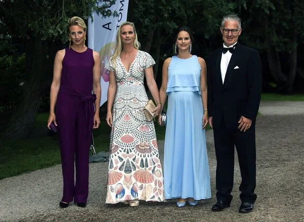 Pregnant Princess Sofia Hellqvist wore Ida Sjostedt Maternity satin blouse and skirt. Asos Maternity dress Diamond earrings