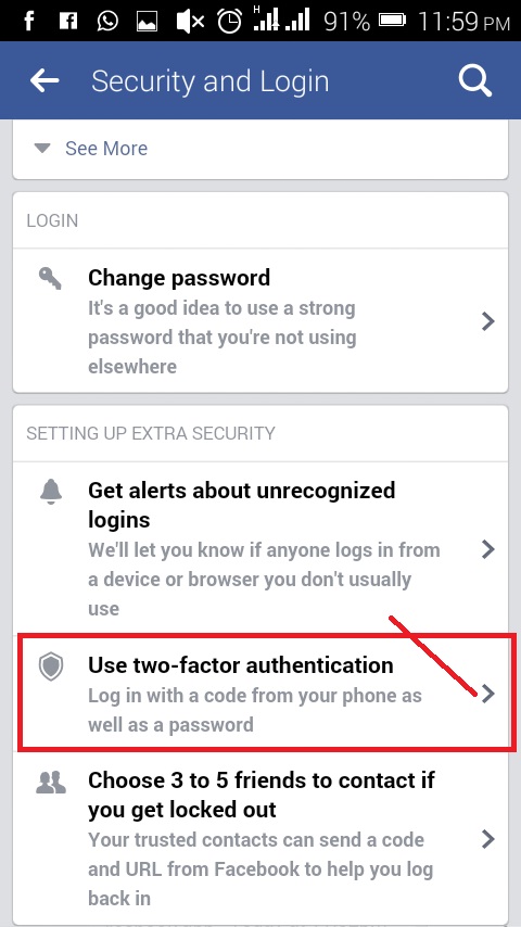 Image result for two factor authentication facebook