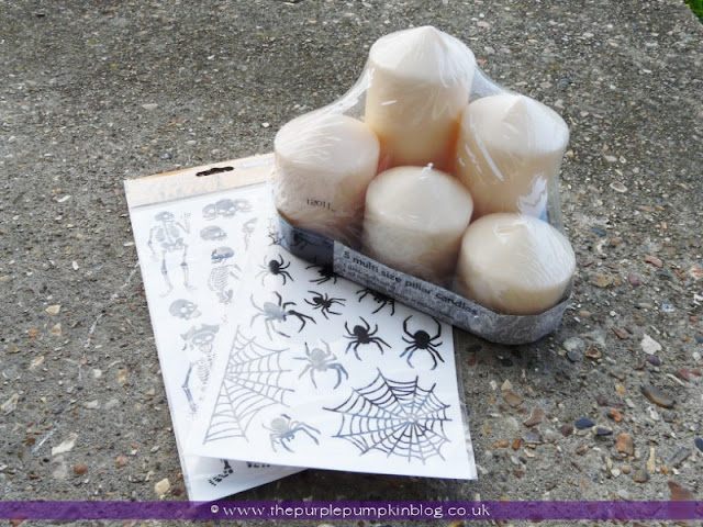 Halloween Candles decorated with stickers {Crafty October} at The Purple Pumpkin Blog