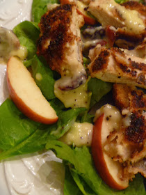 Apples, toasty walnuts, blue cheese, and a crispy chicken breast make up this wonder Fall or Autumn Salad - Slince of Southern