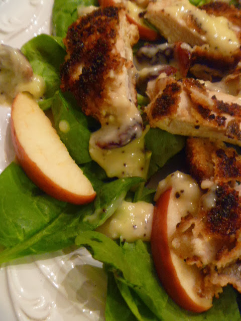 Apples, toasty walnuts, blue cheese, and a crispy chicken breast make up this wonder Fall or Autumn Salad - Slince of Southern