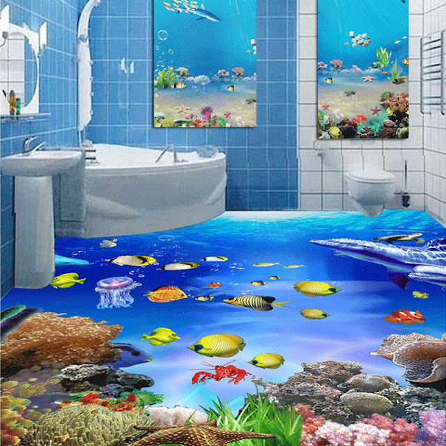 undersea 3d floor designs for bathroom