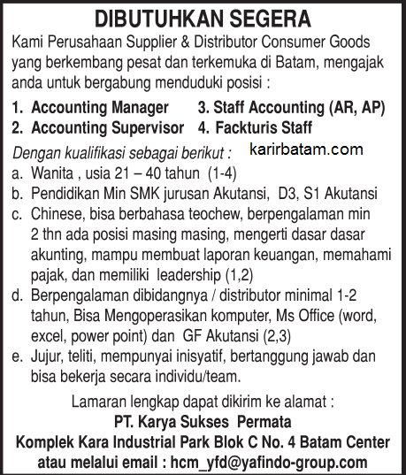 Lowongan Kerja Pt Karya Sukses Permata Lowongan Kerja Batam 2021