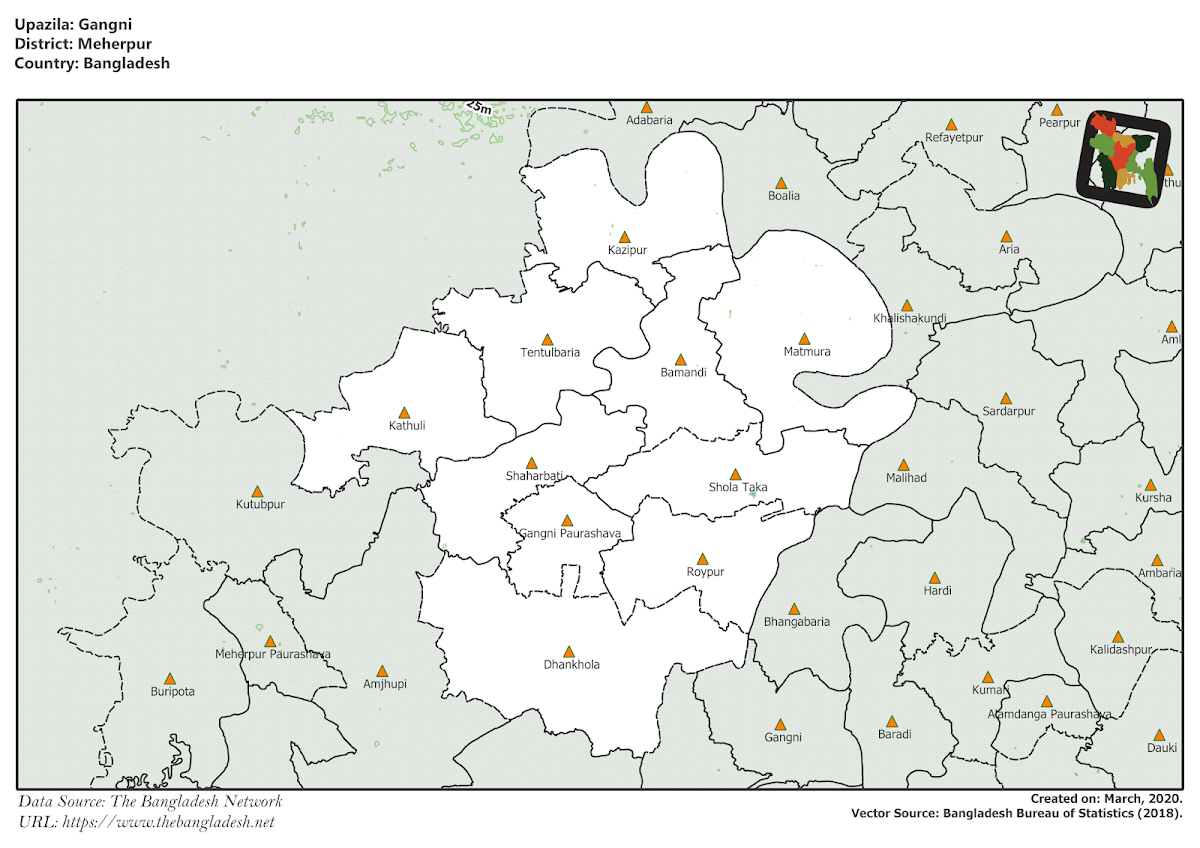 Gangni Upazila Elevation Map Meherpur District Bangladesh