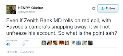 4 Nigerian twitter users react to photos of a Zenith Bank staff kneeling before Fayose