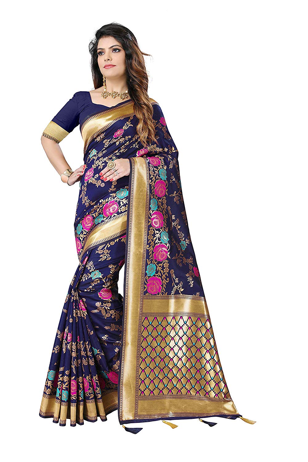 Silky Sarees Women's Banarasi Silk Saree with Blouse Piece