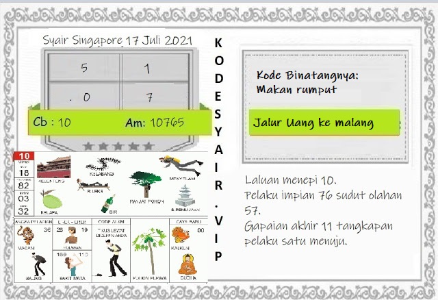 Kode Syair Singapore Sabtu 17 Juli 2021 - Kumpulan Syair Toto
