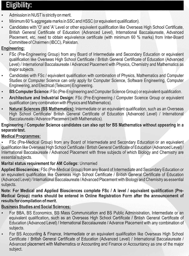 Educational Blog : NUST Fall Admissions 2014
