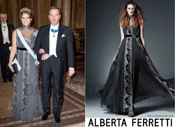 Princess Madeleine of Sweden wore Alberta Ferretti Long Dress - Princess Madeleine Style, Jewelery, Earrings, necklace, baracelet, diamond, tiara