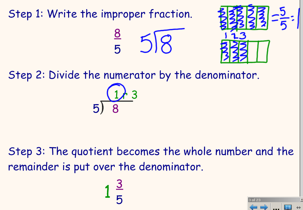how do you convert improper fractions to mixed numbers