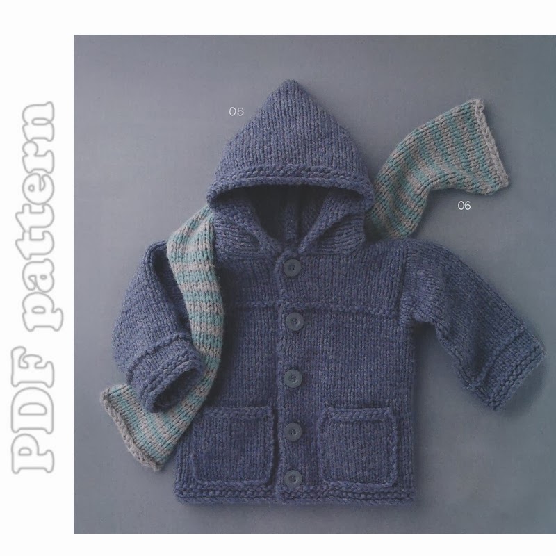 EASY Baby and Child Hooded Coat with Pockets and Scarf English Knitting
