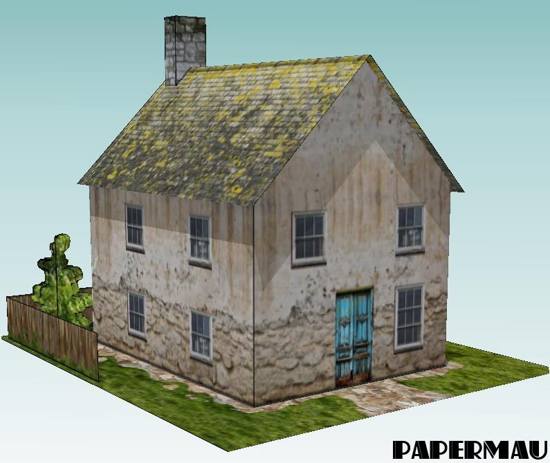PAPERMAU: Village House Diorama Paper Model In Minecraft Style