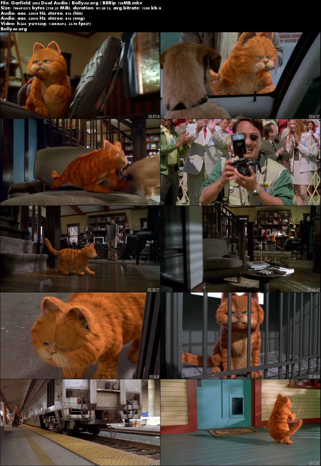 Garfield 2004 BluRay 750Mb Hindi Dual Audio 720p Download