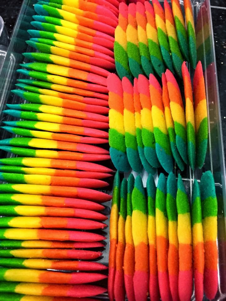 Rainbow cookies aka cats tongue!!! by Serena Tang Baking's Corner