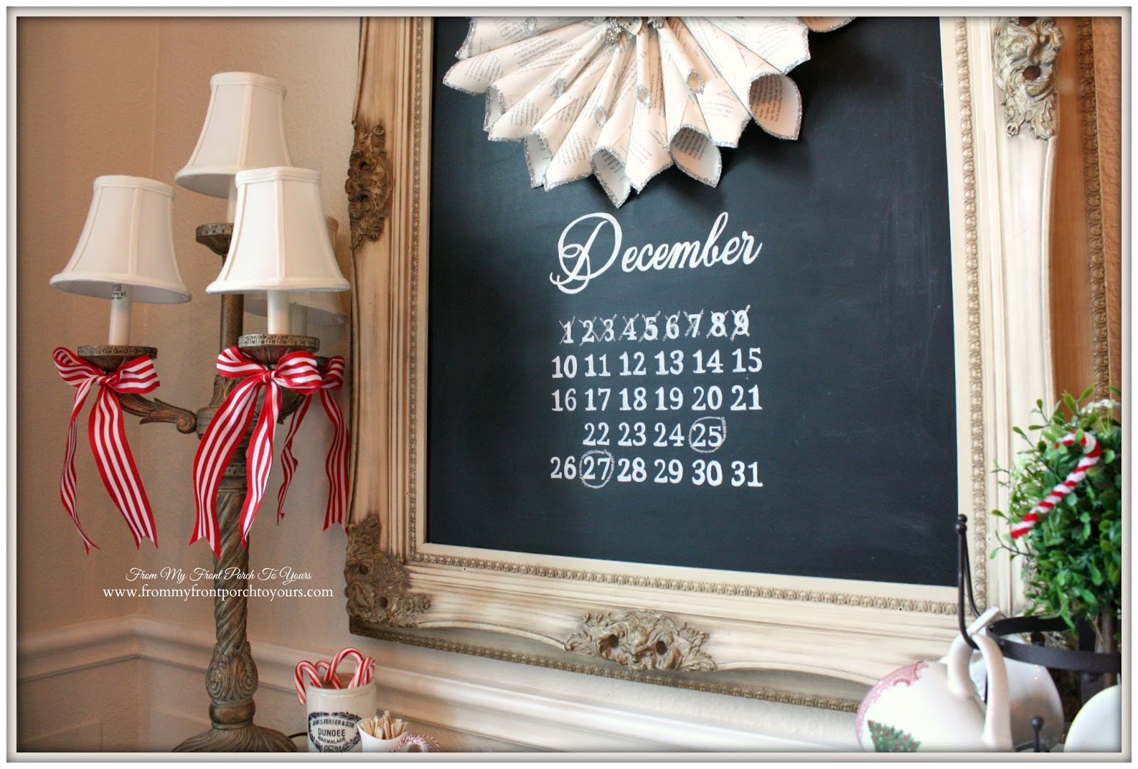 Dining Room Chalkboard-French Farmhouse Vintage Christmas Dining Room- From My Front Porch To Yours