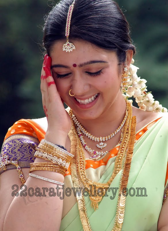 Charmi in Cz Jewellery and Traditional Kasu Mala Jewellery Designs