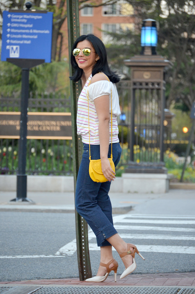 A touch of yellow-Mariestilo-lookoftheday-culotte-outfit con jeans- blogger style-bolsa amarilla-yellow bag