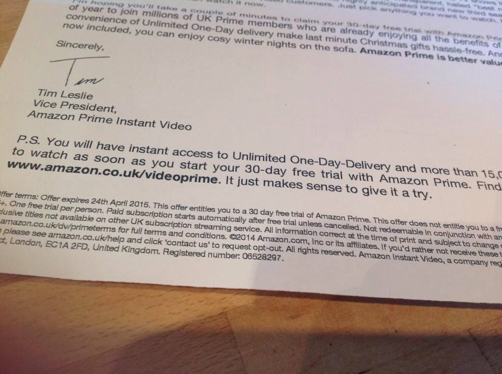 small print on a letter from amazon