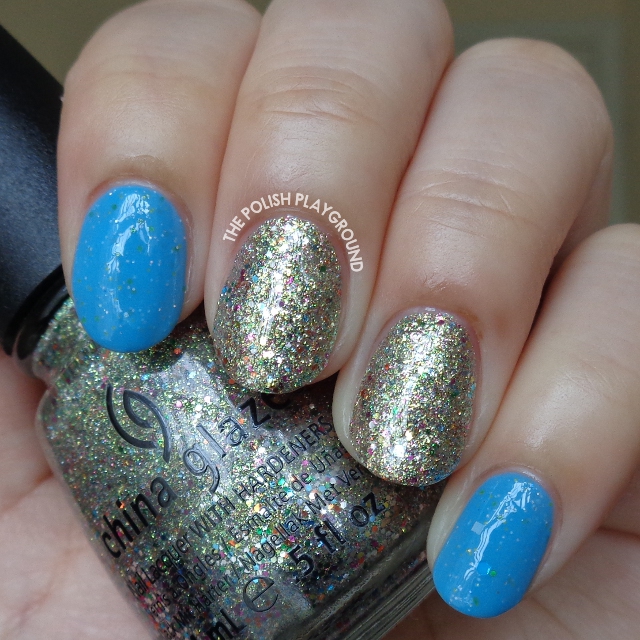 Blue Crelly and Multi Glitter Accent Nail Art