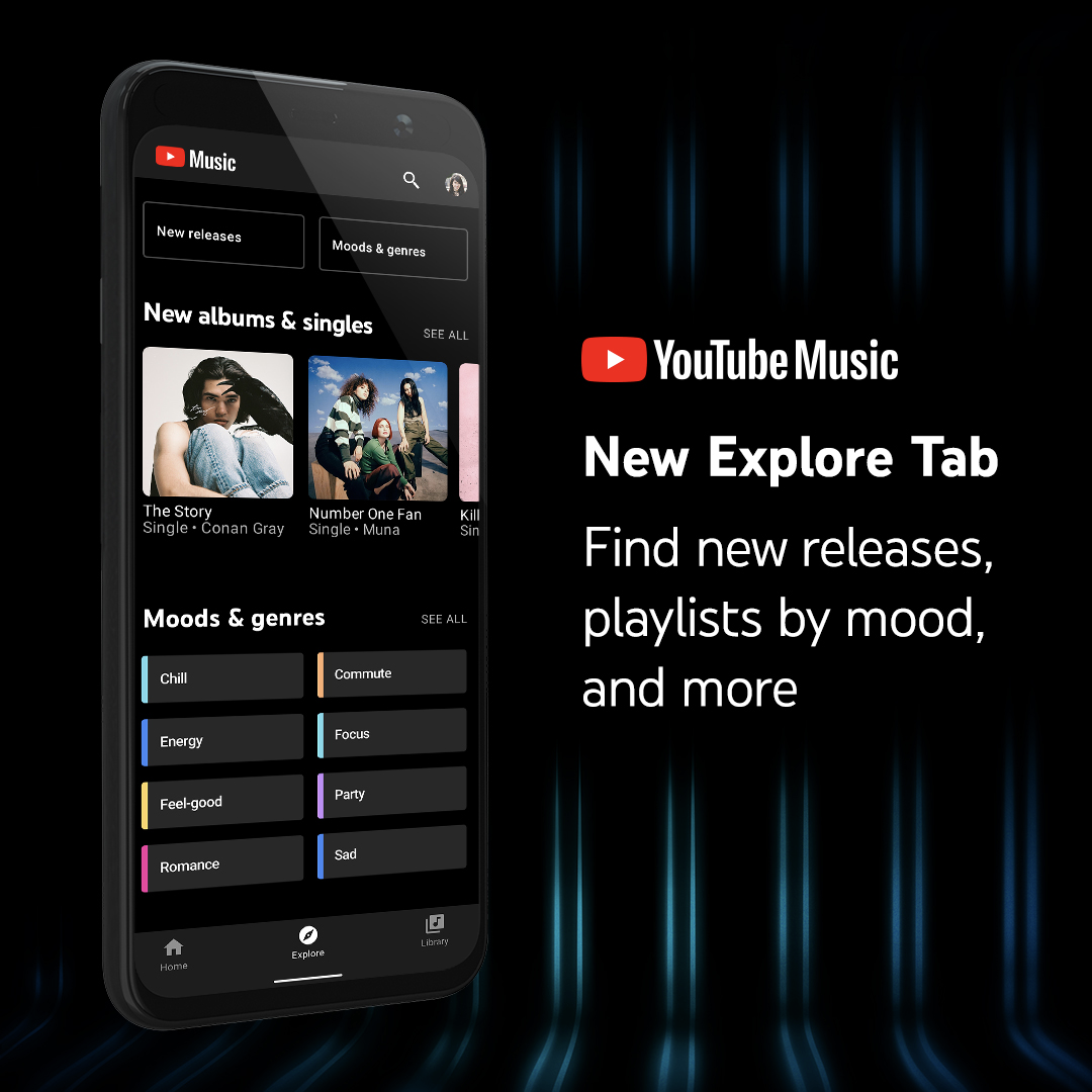 New Explore tab on YouTube Music mobile app