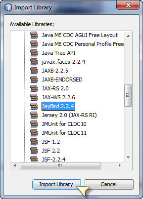 Agregar JDBC Driver de Firebird en NetBeans - Seleccionamos e Importamos Libreria