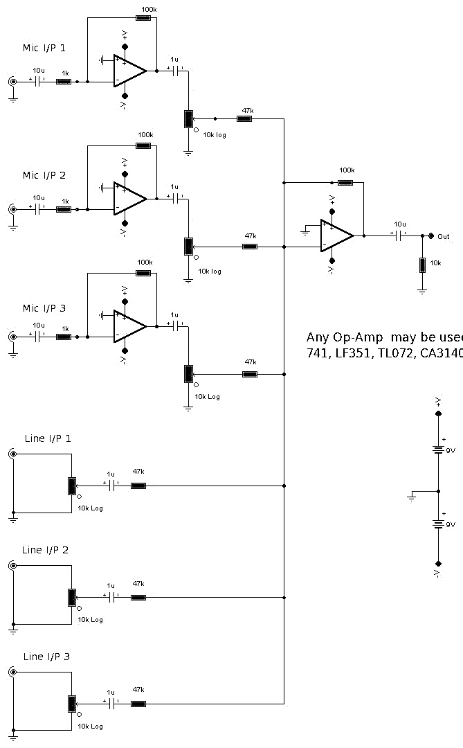 Schematic Circuit Diagram For 6 Input Mixer