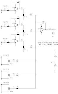 Schematic circuit diagram for 6 Input Mixer