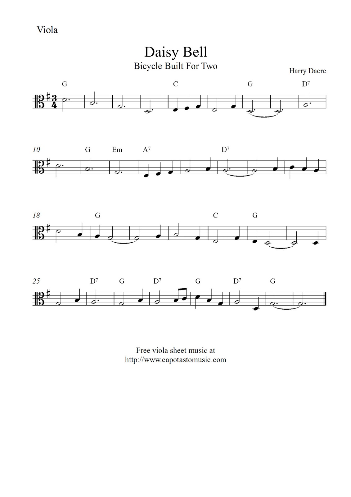 Free Easy Viola Sheet Music Daisy Bell