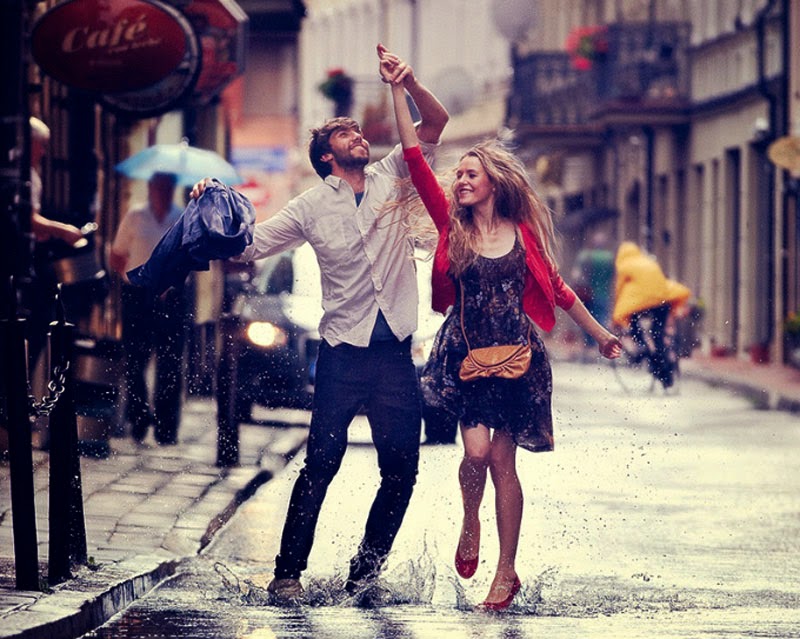 Couple Enjoying Rain with Love