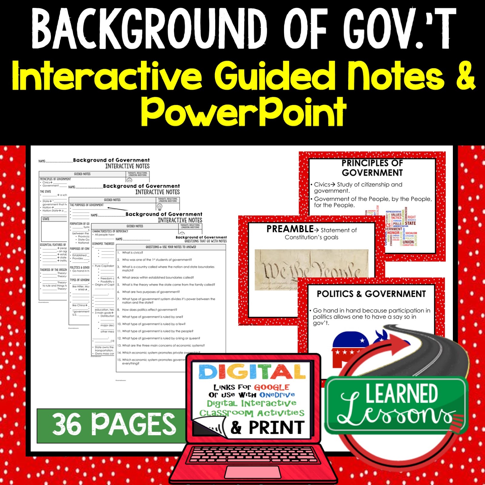 CIVICS Guided Notes and PowerPoints BUNDLE, Print and Digital Graphic