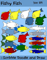 fish clip art colored and black and white line images