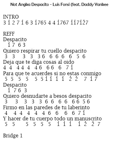 Not Angka Lagu Despacito Louis Fonsi Feat Daddy Yankee Dunia Lirik Not Lagu Not Angka Lagu Despacito Louis Fonsi Feat Daddy Yankee Dunia Lirik Not Lagu