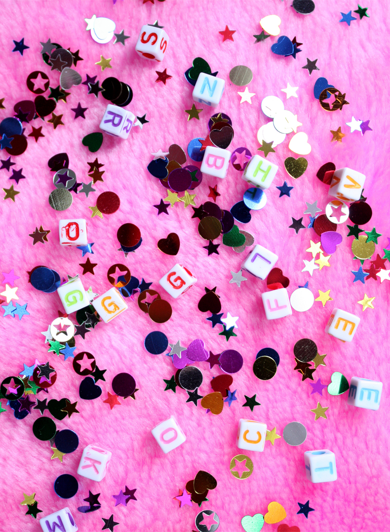 letter beads pink sequins