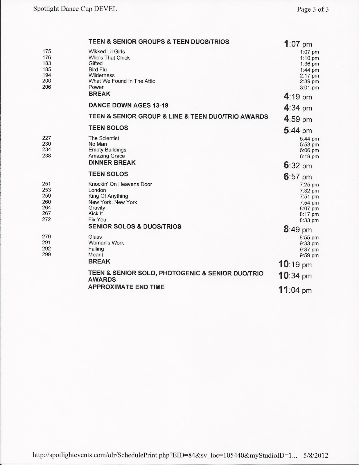 Spotlight Revised Schedule