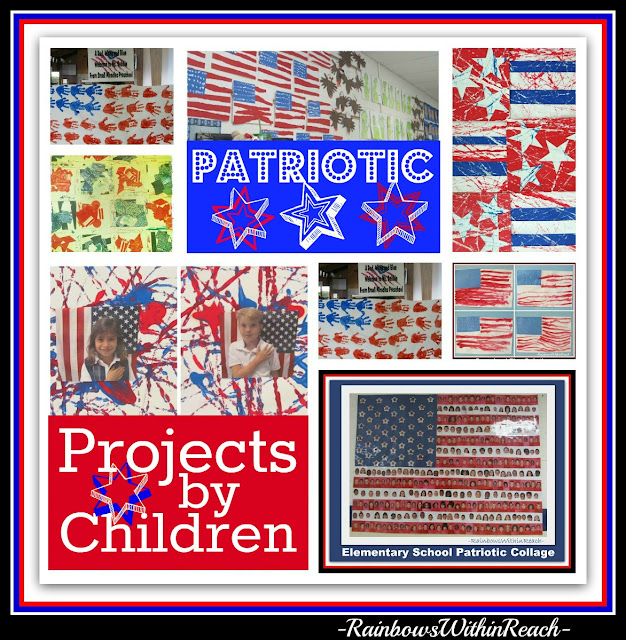 photo of: Collage of Patriotic Art Projects by Young Children in preschool and kindergarten