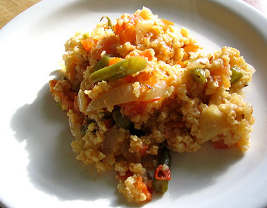 Indian-Style Millet with Browned Onions and Green Beans