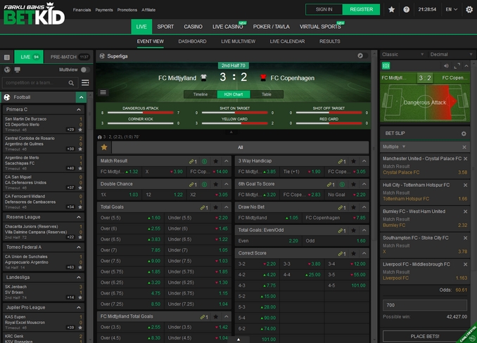 Betkid Live Betting Screen