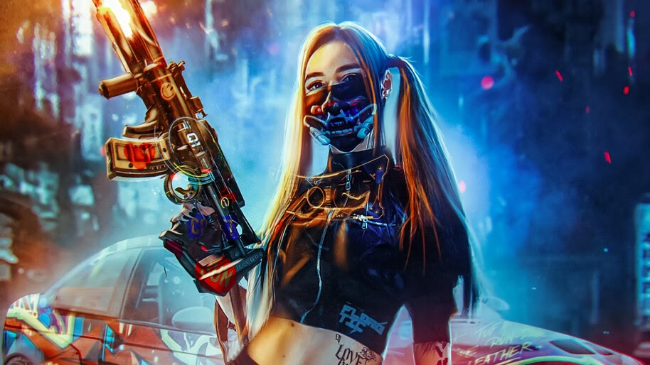 Cyberpunk, Girl, Guns, Rifle, Sci-Fi, 4K, #4.1055