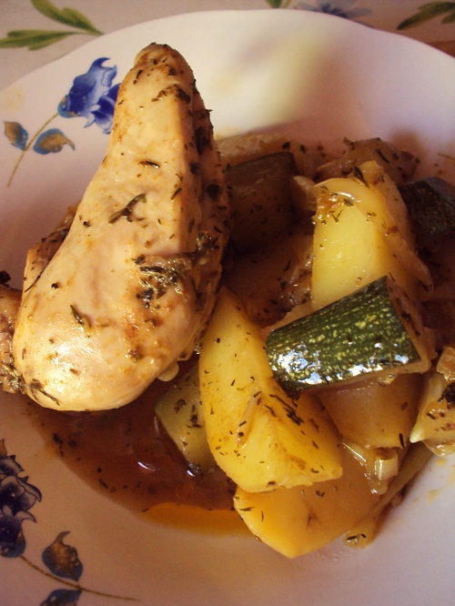 Friptura de pui cu legume, la punga
