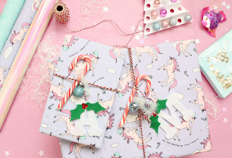 creative gift wrapping ideas candy cane unicorn